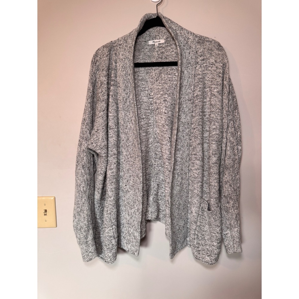 Madewell Womens Gray White Marled Cotton Linen Open Front Cardigan Sweater Sz M